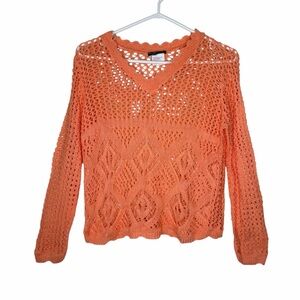 Vintage Women’s Orange Crochet Knit Sweater size Large